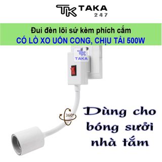Đui đèn lõi sứ chịu tải 500w kèm phích cắm có lò xo uốn cong xoay 360 độ, đui đèn e27 thiết kế nhỏ gọn