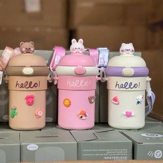 Bình Nước Thủy Tinh Bọc Nhựa Hello 450ml
