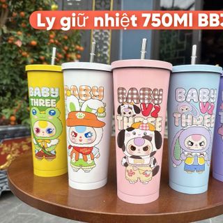 Ly giữ nhiệt Babythree 750ml inox 304 kèm ống hút inox