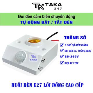 Đui đèn cảm biến chuyển động hồng ngoại cảm ứng cơ thể con người chất liệu PC cao cấp thích hợp với mọi loại đèn E27