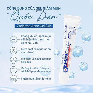 Gel trị mụn Zaderma Acne Gel 24h – Hỗ trợ ngăn ngừa mụn, giảm mụn, mờ thâm 20G