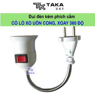 Đui đèn kèm phích cắm, đui đèn e27 thiết kế nhỏ gọn có lò xo uốn cong, xoay 360 độ