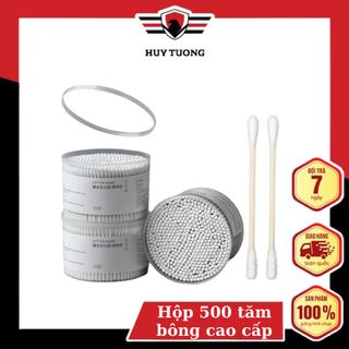 Hộp 500 tăm bông ráy tai cao cấp, thân gỗ 2 đầu cứng cáp, bông cotton mềm mại, thấm hút tốt