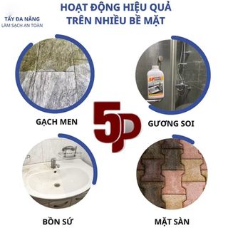 Nước Tẩy Đa Năng - Tẩy Cặn CANXI Vệ Sinh Sàn Nhà 5P 500ml Làm Sạch Bề Mặt Kính, Bồn Rửa, Vết Ố Vàng Nhà Tắm