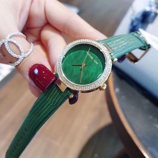 ĐỒNG HỒ NỮ CAO CẤP MKORS 2592 DÂY DA XANH LÁ VIỀN HỘT