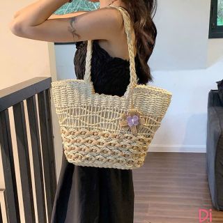 Túi cói cao cấp đeo vai kết dây hoa siêu xinh Túi Cói đi biển phong cách Vintage