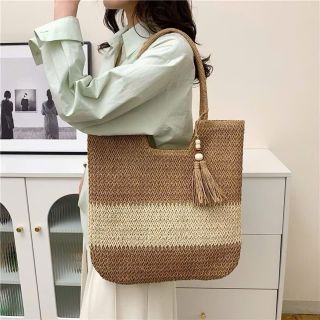 Túi Cói Satchel Yên Ngựa Pha Màu - Phụ Kiện Tua Rua ( mẫu mới )