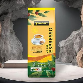 Cà Phê Hạt ESPRESSO Napoly Coffee Nguyên Chất Robusta & Arabica Rang Mộc Thơm Nồng Cho PHA MÁY, PHA PHIN - Túi 500g