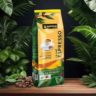 Cà Phê Hạt ESPRESSO Napoly Coffee Nguyên Chất Robusta & Arabica Rang Mộc Thơm Nồng Cho PHA MÁY, PHA PHIN - Túi 500g