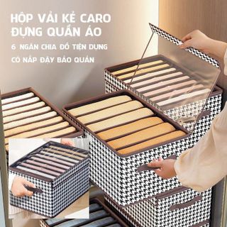 HỘP VẢI ĐỰNG QUẦN ÁO CARO CÓ NẮP ĐẬY