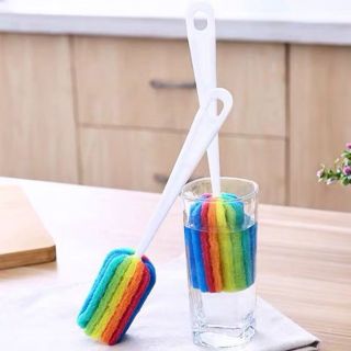 Cây Rửa Ly 7 Màu Cầu Vồng Dụng Cụ Rửa Cốc, Bình Nước Cán Dài Mút Xốp Bọt Biển Đa Năng Tiện Lợi