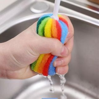 Cây Rửa Ly 7 Màu Cầu Vồng Dụng Cụ Rửa Cốc, Bình Nước Cán Dài Mút Xốp Bọt Biển Đa Năng Tiện Lợi