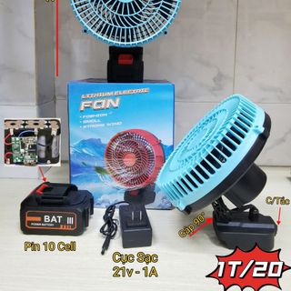 QUẠT TÍCH ĐIỆN LỒNG NHỰA 1 PIN 10CELL KÈM SẠC