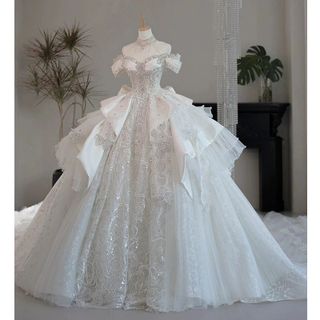 Váy cưới satin một vai 2025 cô dâu mới chất lượng cao kết cấu nặng sang trọng đuôi dài sợi chính cao cấp của Pháp
