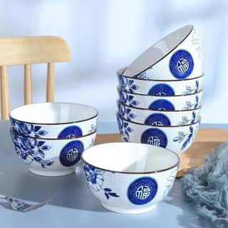 SET 10 CHÉN SỨ NHỎ 3,7'' HOA XANH CHỮ PHÚC