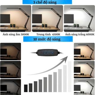 Đèn Bàn Học Led 3 Màu Chống Cận Kẹp Bàn