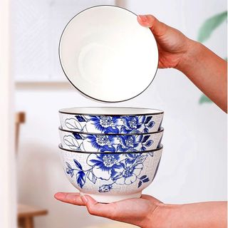 SET 10 CHÉN SỨ BẦU 4,5'' HOA XANH CHỮ PHÚC
