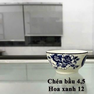 SET 10 CHÉN SỨ BẦU 4,5'' HOA XANH CHỮ PHÚC