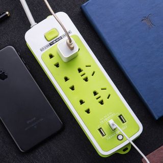 Ổ Cắm Điện 6 Phích Cắm 3 Cổng USB Xanh Lá
