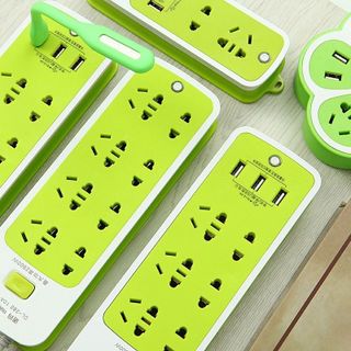 Ổ CẮM ĐIỆN 6 PHÍCH CẮM 3 CỔNG USB XANH LÁ