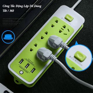 Ổ CẮM ĐIỆN 6 PHÍCH CẮM 3 CỔNG USB XANH LÁ (T120)