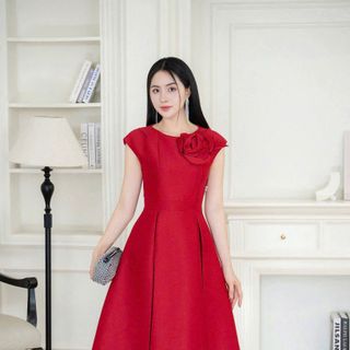 Đầm xòe Tùng xếp ly kèm bông sang trọng hàng cao cấp mẫu mới