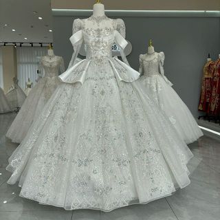 Váy cưới dài tay cổ điển satin Châu Âu 2025 mới kết cấu cao cấp ( giá ko đuôi ) Hàng Giá Tận Xưởng