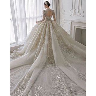 Váy cưới kiểu Pháp tay dài 2025 mới kết cấu cao cấp sang trọng đuôi dài theo phong cách cung điện ( giá ko đuôi ) Hàng Giá TẬN XƯỞNG