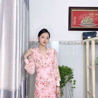 Đầm xòe nữ hoa hồng cao cấp