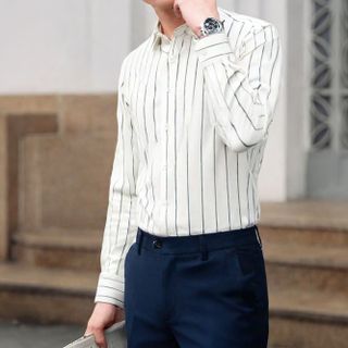 Áo sơ mi nam cổ Hidden Button Down chất liệu vải twill thoáng khí, giữ form tốt - Kẻ Sọc - Hàng VNXK sang EU - đủ size từ XS - XL