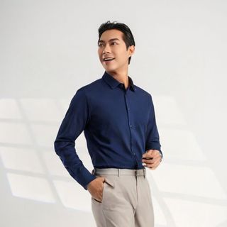 Áo sơ mi nam cổ đức chất liệu coolmax thoáng khí, giữ form tốt - Màu xanh navy -hàng VNXK sang EU - đủ size từ XS - XL