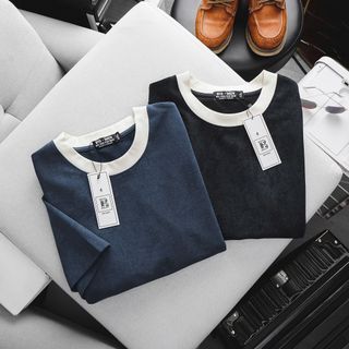 [ Big Men] Áo thun chất vải denim co giãn phối cổ thời trang bigsize nam 85- 135 kg