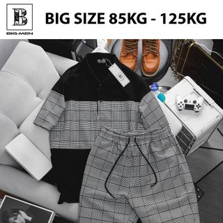 [ Big Men] Set bộ quần áo polo phối caro chất vải umi lịch lãm bigsize nam 85- 125 kg