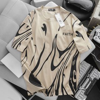 [ Big Men] Áo thun cotton in lụa toàn thân họa tiết phối chữ màu kem 85- 135 kg_ Faith