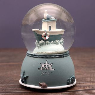 Mô hình Quả Cầu Tuyết Địa Trung Hải Kèm Tuyết, Quả Cầu Tuyết Thuyền Hải Đăng Trang Trí Làm Quà Tặng