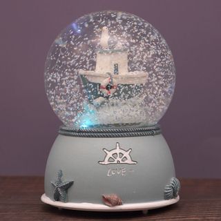 Mô hình Quả Cầu Tuyết Địa Trung Hải Kèm Tuyết, Quả Cầu Tuyết Thuyền Hải Đăng Trang Trí Làm Quà Tặng