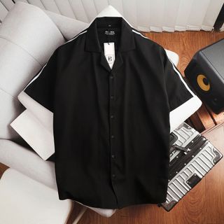 [Big Men] Áo sơ mi tay ngắn cổ đan tông/ cổ vest phối sọc vai mùa hè bigsize nam< 140 kg