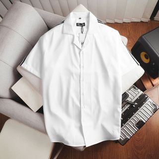 [Big Men] Áo sơ mi tay ngắn cổ đan tông/ cổ vest phối sọc vai mùa hè bigsize nam< 140 kg