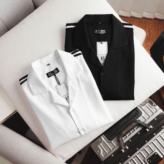[Big Men] Áo sơ mi tay ngắn cổ đan tông/ cổ vest phối sọc vai mùa hè bigsize nam< 140 kg