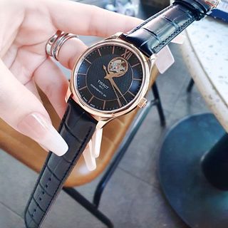 ĐỒNG HỒ NAM CƠ SIÊU CẤP NHƯ HÃNG TISỚT SAPHIRE LỘ MÁY DA MẶT ĐEN
