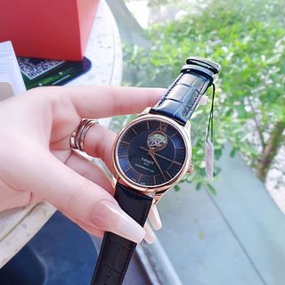 ĐỒNG HỒ NAM CƠ SIÊU CẤP NHƯ HÃNG TISỚT SAPHIRE LỘ MÁY DA MẶT ĐEN