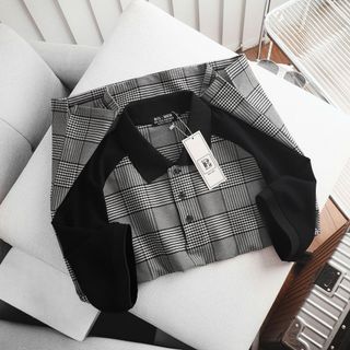 Big Men- Áo thun polo chất vải umi caro xám raplan phối tay đen thời trang bigsize nam 85- 130 kg