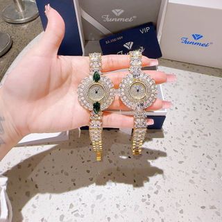 ĐỒNG HỒ NỮ CHÍNH HÃNG FUNMEI MẶT HOA VÀNG FULL ĐÁ PHA LÊ