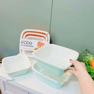 Bộ Thau Rổ Nhựa Vuông ECOCO 6 Món