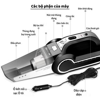 Máy hút bụi, làm sạch đa năng 4 trong 1: Hút bụi, bơm lốp, đo áp suất lốp, đèn chiếu sáng