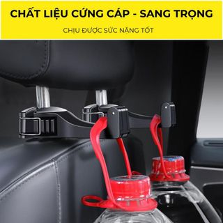 Móc treo đồ gài trước hoặc sau ghế, kèm giá đỡ kẹp điện thoại trên xe, thiết kế chắc chắn, cao cấp