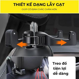 Móc treo đồ gài trước hoặc sau ghế, kèm giá đỡ kẹp điện thoại trên xe, thiết kế chắc chắn, cao cấp