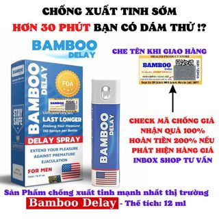 Chai xịt kéo dài quan hệ BAMBOO DELAY PREMIUM 12ml, chống xuất tinh sớm 100% chính hãng, tặng kèm bao cao su cao cấp