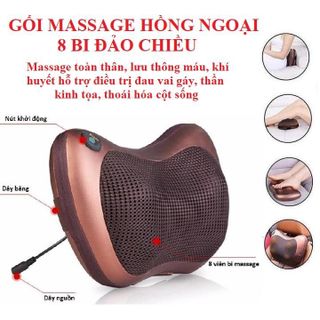 Gối massage cổ vai gáy hồng ngoại 8 bi xoay 2 chiều, đảo chiều cao cấp công nghệ Nhật Bản