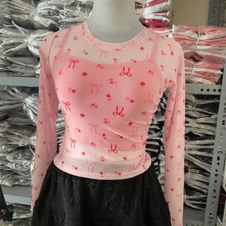 Áo lưới in nơ kèm áo 2 dây
